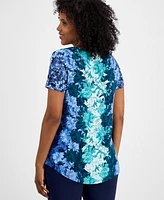 Jm Collection Women's Ombre Printed Short-Sleeve Scoop-Neck Top, Created for Macy's