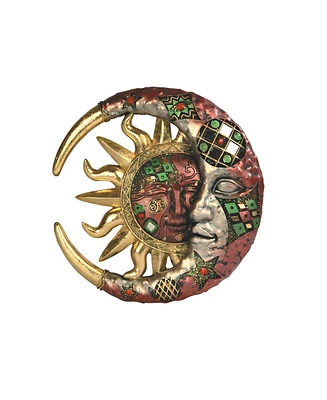 Fc Design 8"H Mosaic Celestial Red and Gold Sun and Moon Face Hanging Wall Plaque Decor Home Decor Perfect Gift for House Warming, Holidays and Birthd
