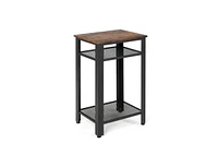 Slickblue -Tier Industrial End Table with Metal Mesh Storage Shelves