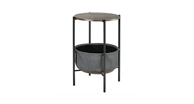 Slickblue Industrial Round End Side Table Sofa w/ Storage