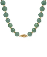 Dyed Green Jade & Polished Bead Graduated 18" Collar Necklace in 14k Gold