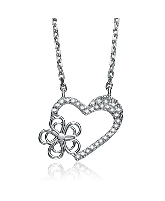 GiGiGirl Sterling Silver Cubic Zirconia Heart Shape With Flower Paved Pendant