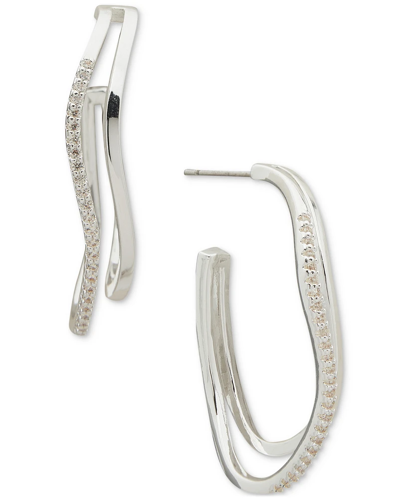 Anne Klein Silver-Tone Pave Double-Row Open Hoop Earrings
