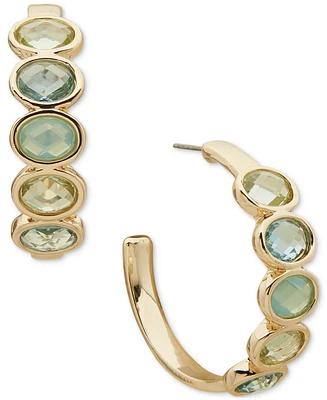 Anne Klein Gold-Tone Medium Stone C-Hoop Earrings, 1.3"