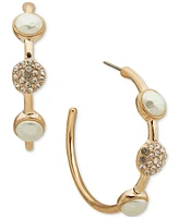 Anne Klein Gold-Tone Medium Pave & Imitation Pearl Disc C-Hoop Earrings, 1.25"