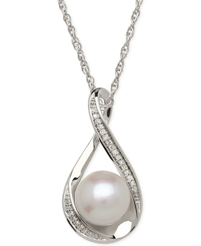 Honora Cultured Freshwater Pearl (9mm) and Diamond Accent Pendant 18" Necklace 14k Gold