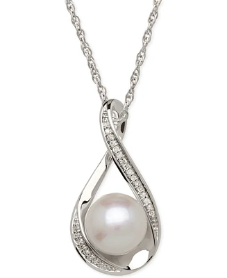 Honora Cultured Freshwater Pearl (9mm) and Diamond Accent Pendant 18" Necklace 14k Gold
