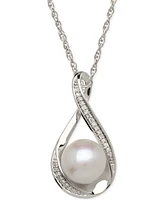 Honora Cultured Freshwater Pearl (9mm) and Diamond Accent Pendant 18" Necklace 14k Gold