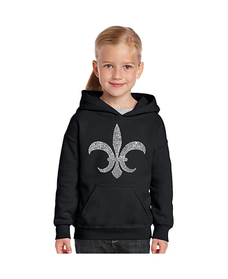 La Pop Art Girls Word Hooded Sweatshirt - Fleur De Lis Popular Louisiana Cities