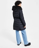 S13 Women's Chalet Faux-Fur-Trim Hooded Belted Puffer Coat