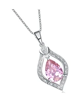 Genevive Sterling Silver White Gold Plated with Pink Teardrop and White Cubic Zirconia Pendant