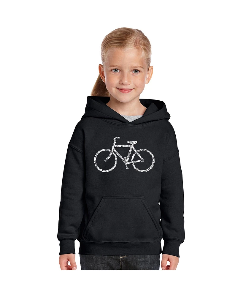 La Pop Art Girls Word Hooded Sweatshirt - Save A Planet, Ride Bike