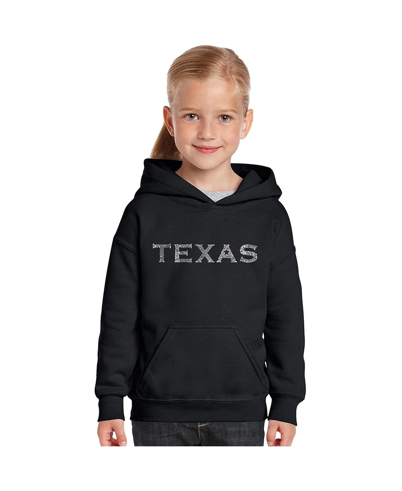 La Pop Art Girls Word Hooded Sweatshirt - The Great Cities Of Texas