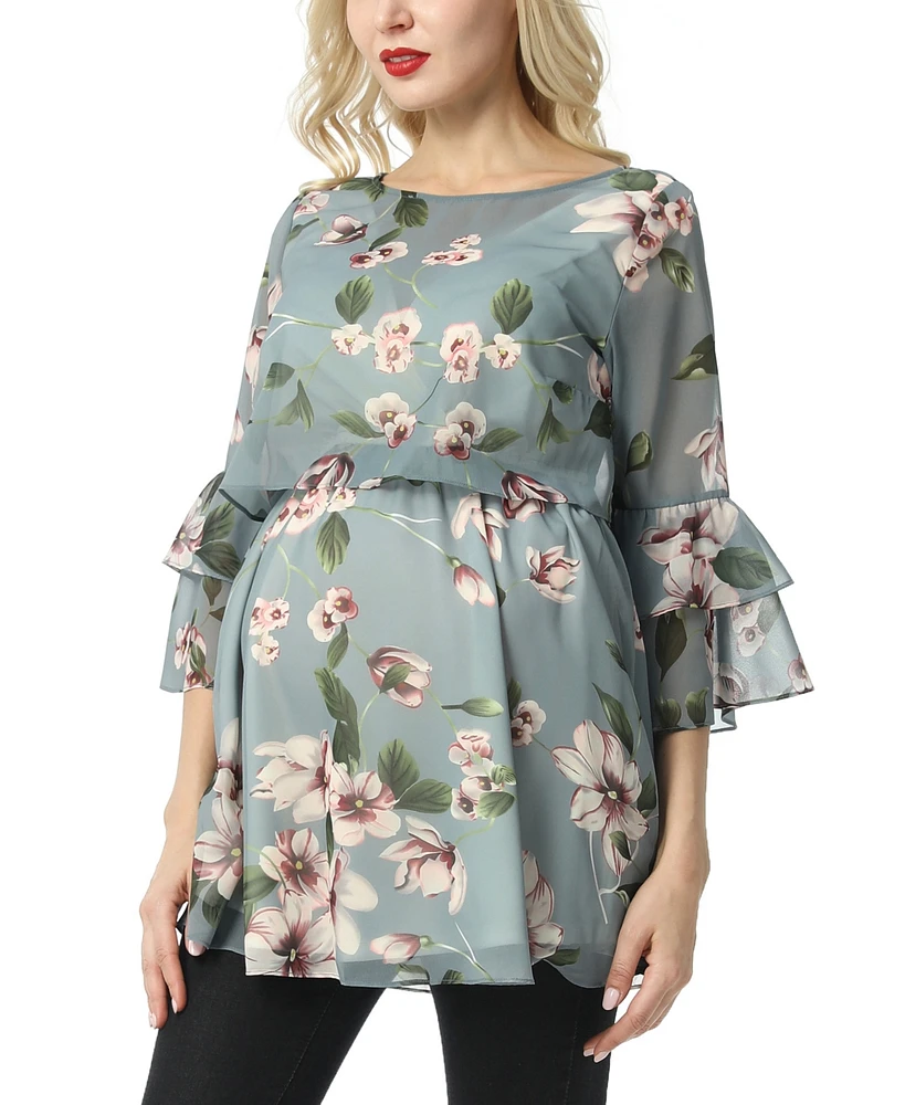 kimi + kai Maternity Floral Print Chiffon Nursing Blouse