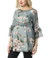 kimi + kai Maternity Floral Print Chiffon Nursing Blouse