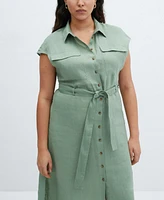 Mango Women's 100% Linen Shirty Dress