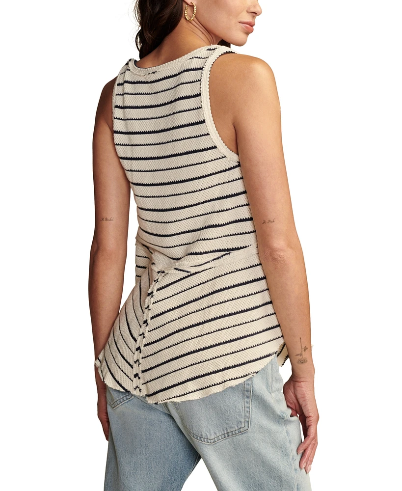 Lucky Brand Women's Cotton Striped Crotchet Tank Top