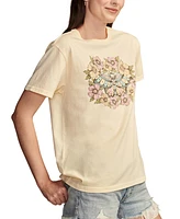 Lucky Brand Women's Floral Skull Butterfly Graphic Boyfriend Tee