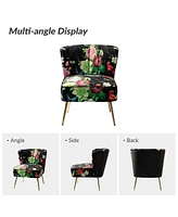 Hulala Home Tufted Floral Fabric Accent Chair with Gold Metal Legs for Living Room