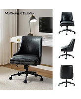 Faux Leather Home Office Chair with Nailhead, Adjustable Height