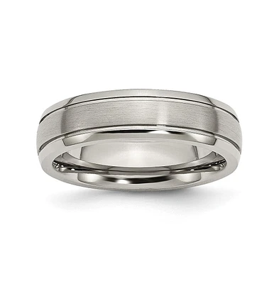 Chisel Titanium Brushed Grooved Edge Wedding Band Ring