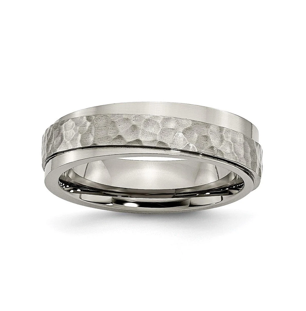 Chisel Titanium Polished and Hammered Ridged Edge Wedding Band Ring