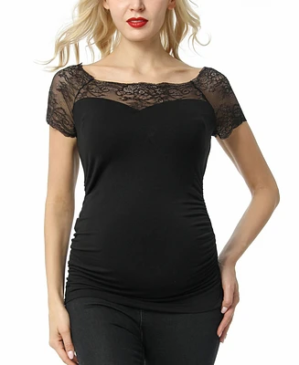 kimi + kai Maternity Lace Shoulder Ruched Top