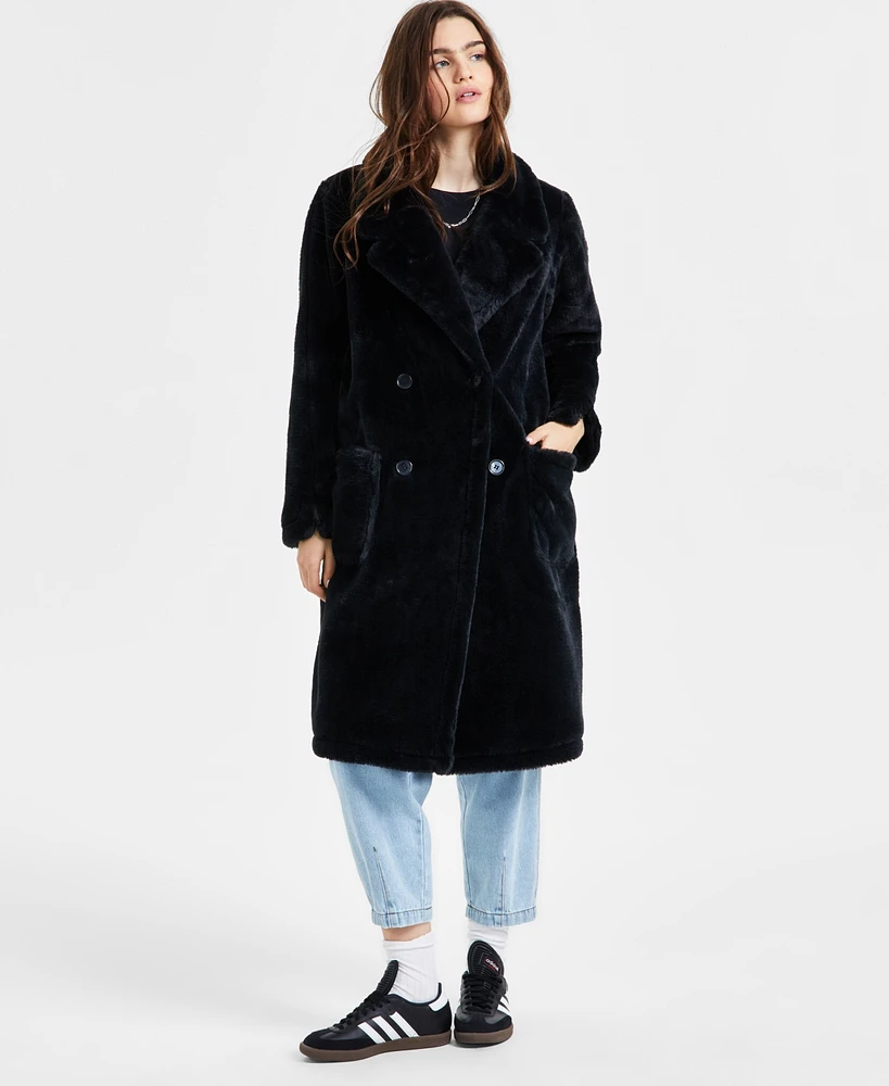 Jou Juniors' Faux-Fur Double-Breasted Coat, Created for Macy's