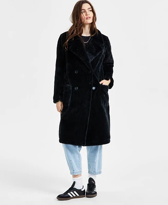 Jou Juniors' Faux-Fur Double-Breasted Coat, Created for Macy's