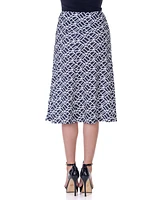 24seven Comfort Apparel Black Geometric Print Comfortable Elastic Waist Knee Length Skirt