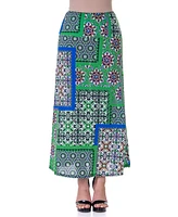 24seven Comfort Apparel Print Floral Elastic Waist Ankle Length Comfortable Maxi Skirt
