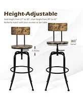 Sugift Industrial Adjustable Swivel Bar Stool with Arc-Shaped Backrest