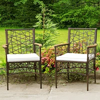 Sugift 2 Pieces Pe Wicker Patio Bistro Dining Chairs with Acacia Wood Armrests and Cushions