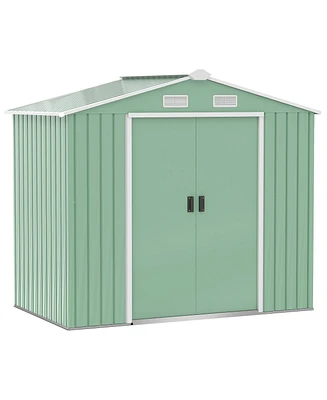 Outsunny 7' x 4' Outdoor Steel Tool Garden Shed Organizer w/ 2 Sliding Doors Light Green
