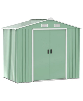 Outsunny 7' x 4' Outdoor Galvanized Metal Garden Storage Shed, Light