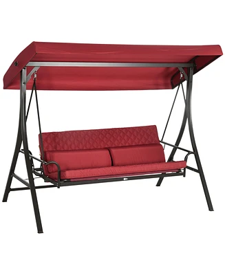 Outsunny 3 Person Patio Swing Chair Bed, Converting Flatbed, Outdoor Porch Swing Glider with Adjustable Canopy, Removable Cushions, Pillows, for Garde