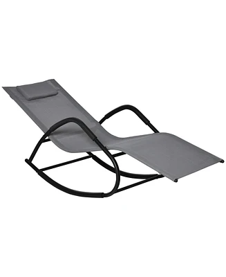 Outsunny Outdoor Zero Gravity Rocking Chair, Weather Resistant, Sunbathing, Pillow