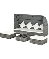 4 Piece Adjustable Canopy Outdoor Rat Sofa Set