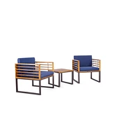 Sugift 3 Pieces Patio Acacia Wood Conversation Set with Cushioned Armchairs