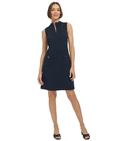 Tommy Hilfiger Petite Split-Neck Jacquard Shift Dress