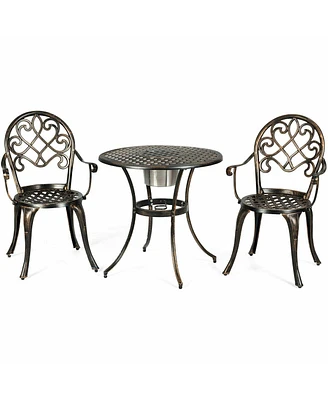 Sugift 3 Pieces Outdoor Set Patio Bistro with Attached Removable Ice Bucket