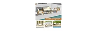 Sugift 5 Piece Rattan Furniture Set Wicker Woven Sofa Set with 2 Tempered Glass Coffee Tables