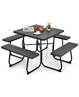 Sugift Outdoor Picnic Table with 4 Benches and Umbrella Hole