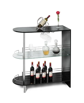 Sugift 2-holder Bar Table with Tempered Glass Shelf