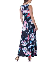 24seven Comfort Apparel Print Scoop Neck A Line Sleeveless Maxi Dress