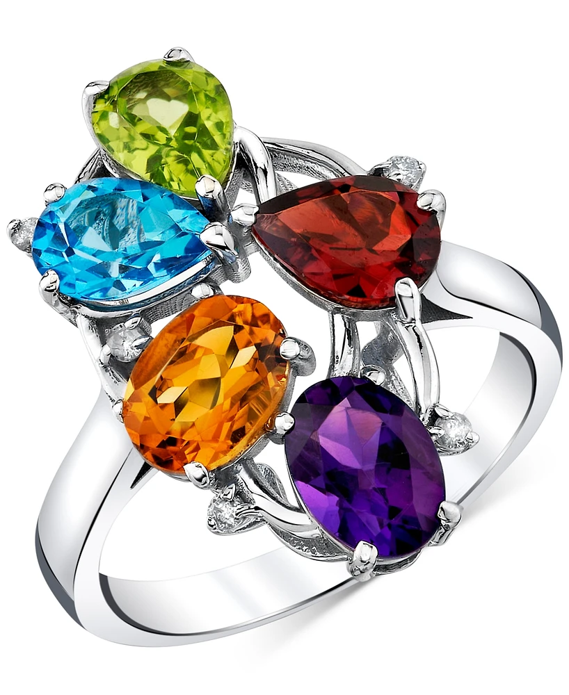 Multi-Gemstone (4-1/10 ct. t.w.) & Diamond Accent Openwork Cluster Statement Ring in Sterling Silver