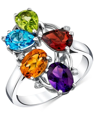 Multi-Gemstone (4-1/10 ct. t.w.) & Diamond Accent Openwork Cluster Statement Ring in Sterling Silver