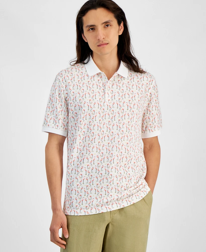 Club Room Men's Flamingo State Regular-Fit Printed Performance Pique Polo Shirt, Created for Macy's