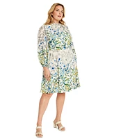 Maggy London Plus Floral-Print Tie-Neck Dress