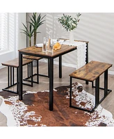 Sugift 4 Pieces Space-Saving Dining Table Set with Bench and 2 Stools